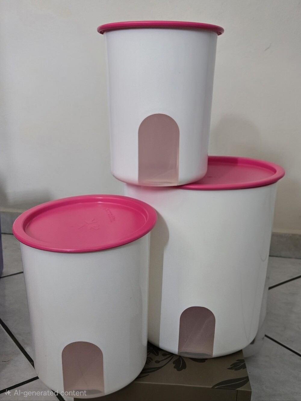 Tupperware White and Pink Kitchen Storage Canisters – Set of 3